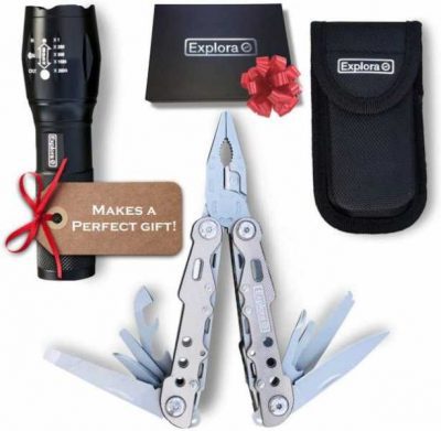 Explora Multitool Knife/Pliers & Pouch + Free Super Bright LED Torch/Flashlight