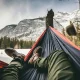 Relaxing with your feet out in a hammock