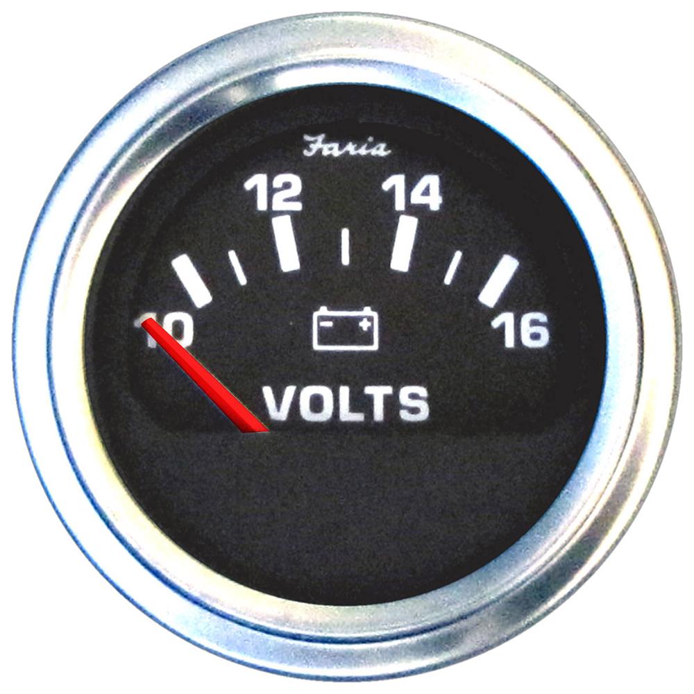 Everest Faria 2 Voltmeter (10-16 VDC) Unlit 12V Black w/Stainless Steel Bezel  Orange Pointer - Case of 24 - $534.95 at Everest