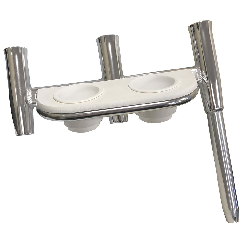 Everest Tigress Offset Triple Rod Holder w/Cup Holders - Port Side - Polished Aluminum - $320.95 at Everest