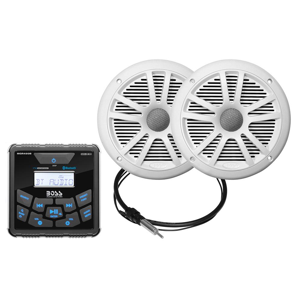 Boss Audio MCKGB450W.6 Marine Package - BluetoothIn-Dash Marine Gauge Digital Media AM/FM Receiver w/6.5 Speakers - White