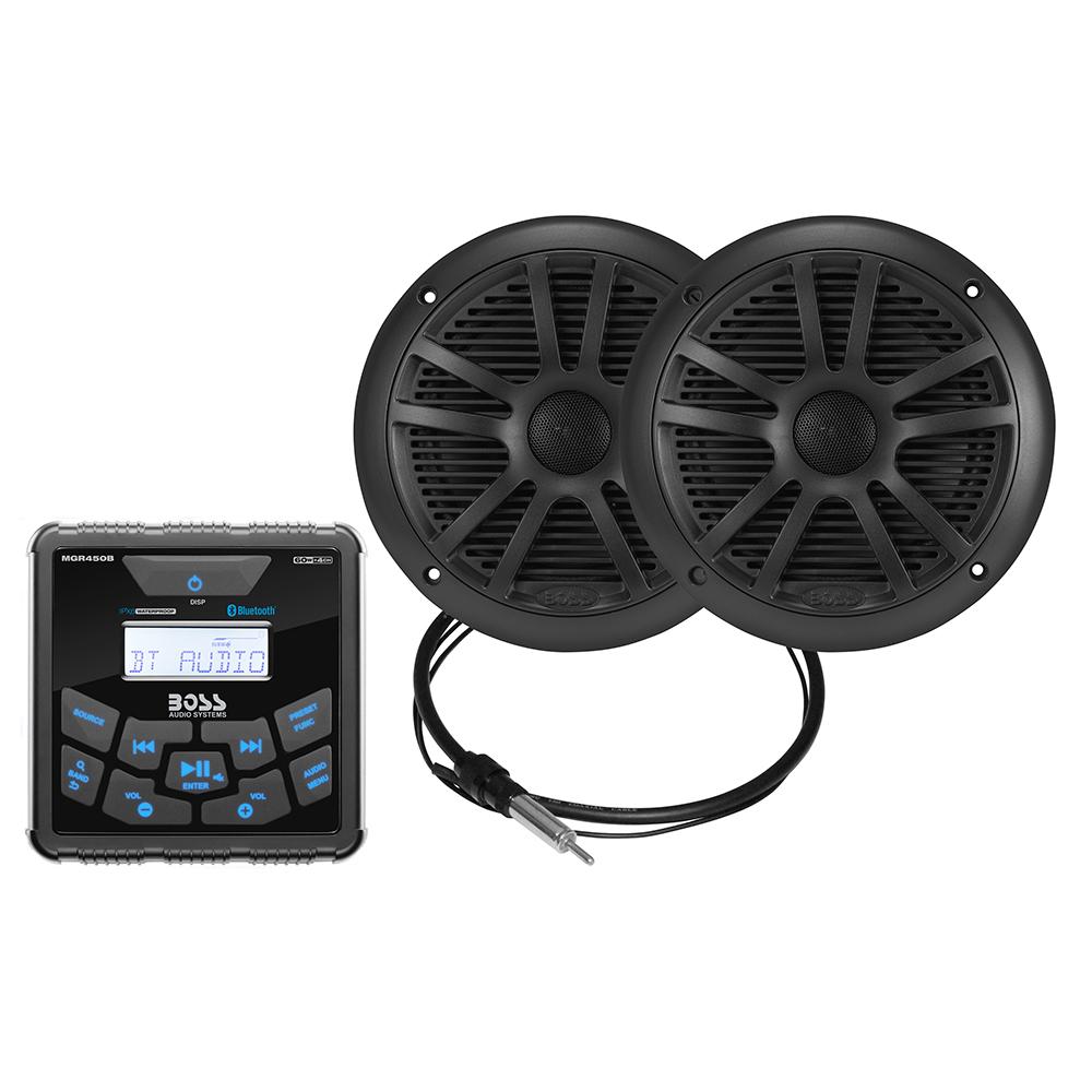 Boss Audio MCKGB450B.6 Marine Package - In-Dash Marine Gauge Digital Media AM/FM/BT Receiver w/6.5 Speakers - Black
