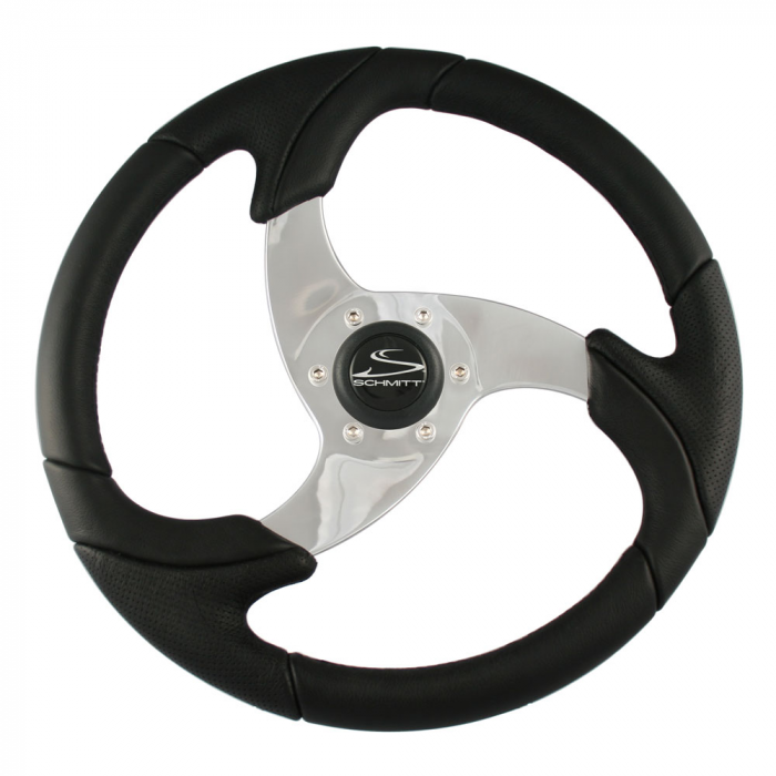 Schmitt & Ongaro Marine Schmitt & Ongaro Folletto 14.2 Black Poly Steering Wheel w/ Polished Spokes and Black Cap - Fits 3/4 Tapered Shaft Helm - $157.60 at Everest
