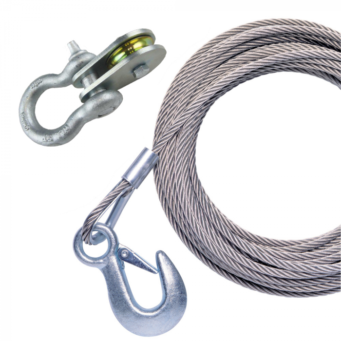 Powerwinch 50' x 7/32 Stainless Steel Universal Premium Replacement Galvanized Cable w/Pulley Block