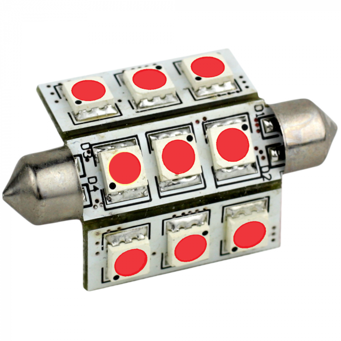 Lunasea Lighting Lunasea Pointed Festoon 9 LED Light Bulb - 42mm - Red - $10.99 at Everest