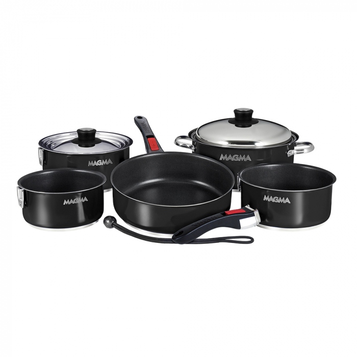 Magma Nesting 10-Piece Induction Compatible Cookware - Jet Black Exterior & Slate Black Ceramica Non-Stick Interior