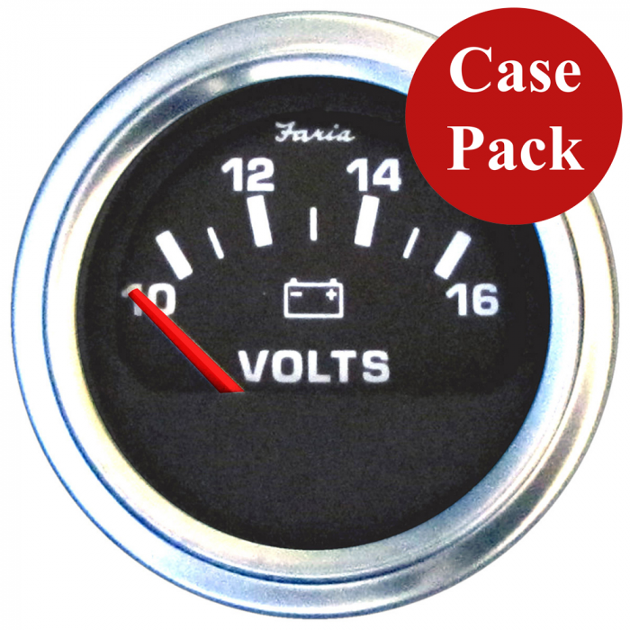 Faria Beede Instruments Faria 2 Voltmeter (10-16 VDC) Unlit 12V Black w/Stainless Steel Bezel & Orange Pointer - Case of 24 - $499.95 at Everest