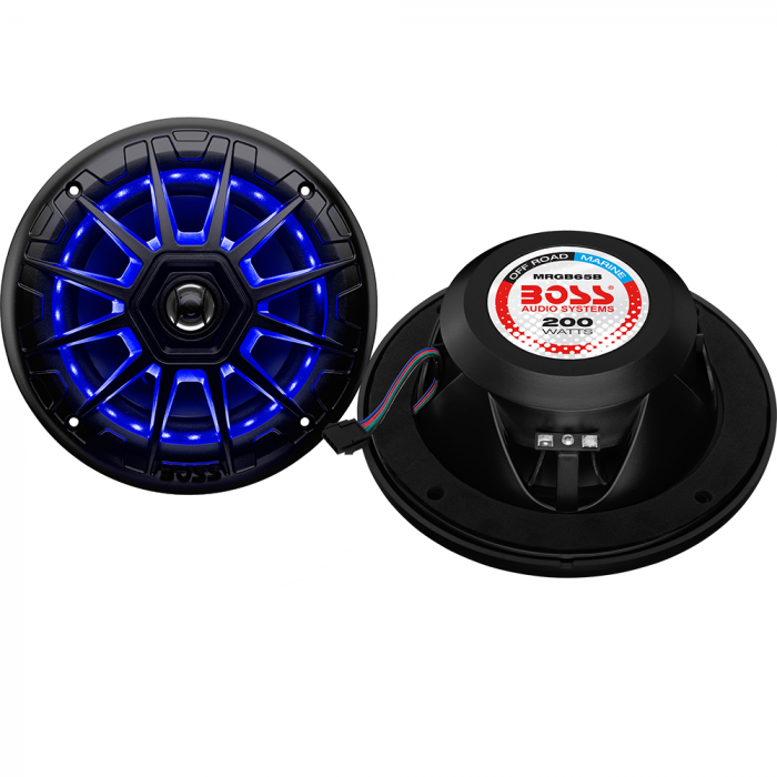 Boss Audio MRGB65B 6.5 2-Way 200W Marine Full Range Speaker w/RGB LED Lights - Black - Pair