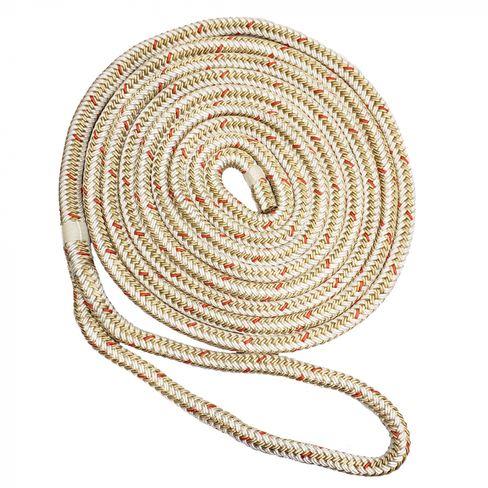 New England Ropes 5/8 x 25' Nylon Double Braid Dock Line - White/Gold w/Tracer