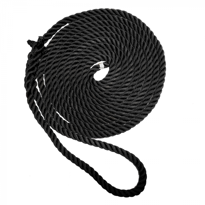 New England Ropes 3/4 X 25' Premium Nylon 3 Strand Dock Line - Black