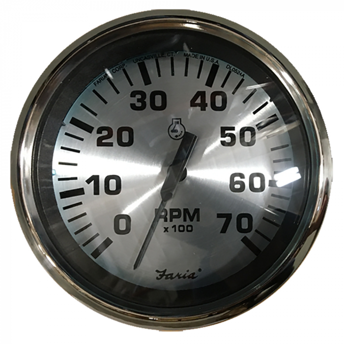 Faria Spun Silver 4 Tachometer (7000 RPM) (Outboard)