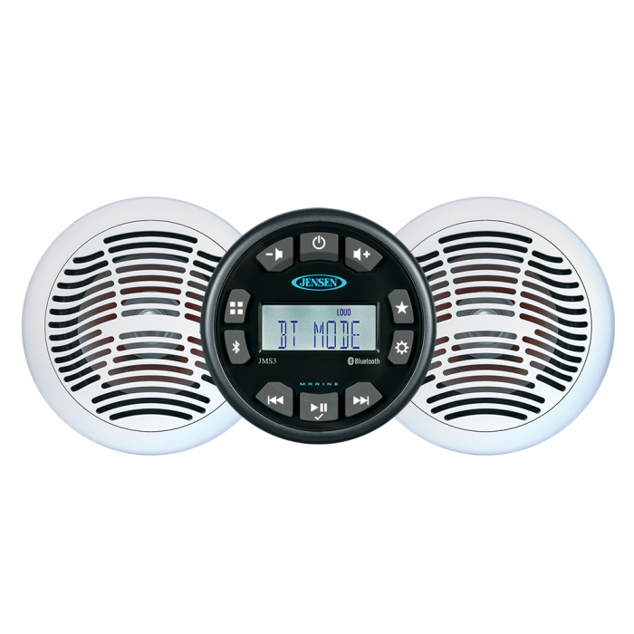 Jensen JENSEN JMS3SSPKG Marine Entertainment System w/AM/FM/USB Bluetooth Stereo & Pair AMS620W Speakers - $388.99 at Everest
