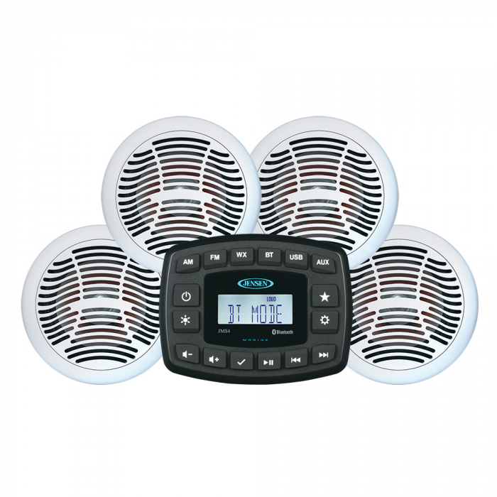 Jensen JENSEN JMS4SPKG Marine Entertainment System AM/FM Bluetooth w/4 AMS602W Speakers & Aux Input - $446.99 at Everest