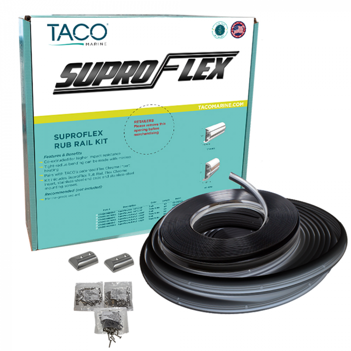 Taco Marine TACO SuproFlex Rub Rail Kit - Black w/Flex Chrome Insert - 2H x 1.2W x 60'L - $719.99 at Everest