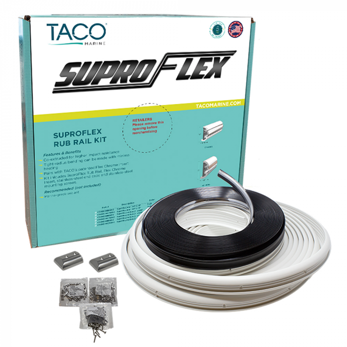 Taco Marine TACO SuproFlex Rub Rail Kit - White w/Flex Chrome Insert - 2H x 31/32W x 80'L - $999.99 at Everest