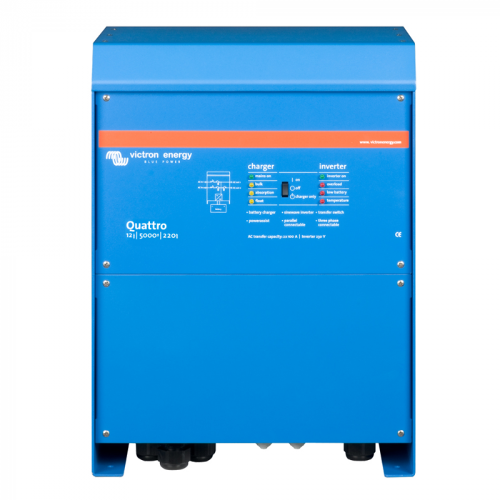 Victron Energy Victron Quattro Inverter/Charger 12 VDC - 5000W -Dual 100AMP 120VAC Inputs - Auto Transfer Switch - 200AMP Battery Charger - Stackable - $4094.00 at Everest