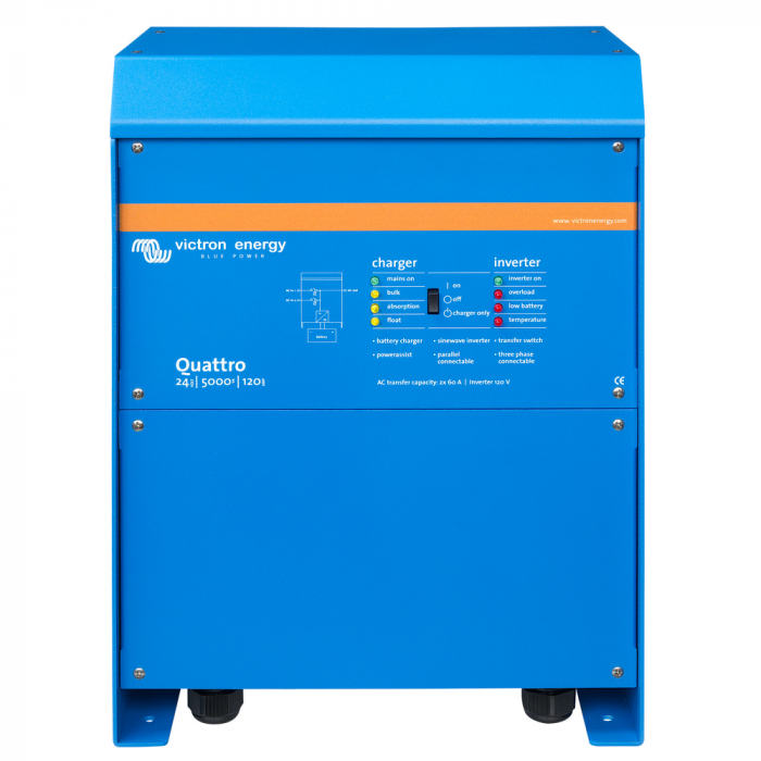 Victron Energy Victron Quattro Inverter/Charger 24V DC - 5000W - Dual 100AMP 120V AC Inputs - Auto Transfer Switch - 120AMP Battery Charger - Stackable - $3423.00 at Everest