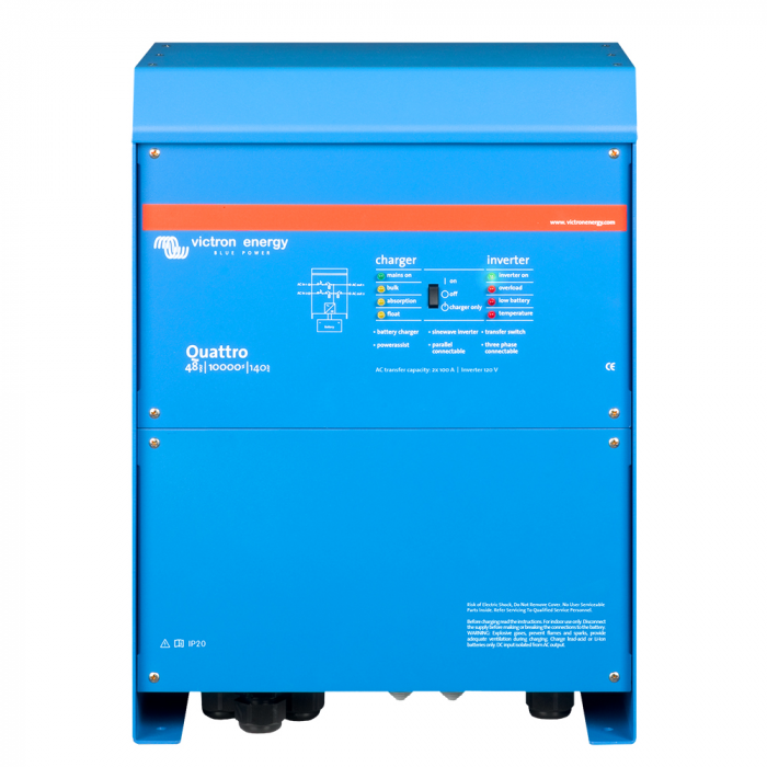 Victron Energy Victron Quattro Inverter/Charger 48 VDC - 10,000W - Dual 100AMP 120V AC Inputs - Auto Transfer Switch - 140AMP Battery Charger - Stackable - $4968.00 at Everest