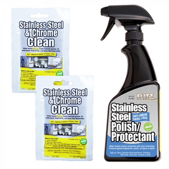 Flitz Flitz Stainless Steel Polish 16oz Spray Bottle w/2 Stainless Steel & Chrome 8 x 8 Towelette Packets - $17.18 at Everest