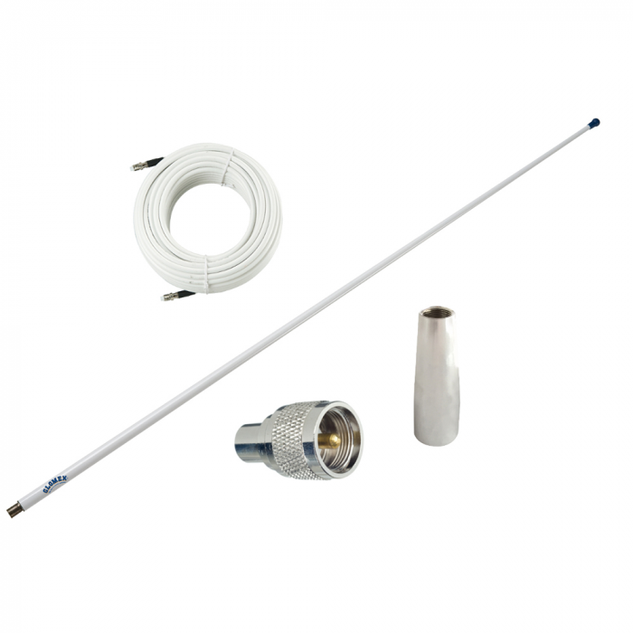 Glomex Marine Antennas Glomex 4' Glomeasy VHF Antenna 3dB w/FME Termination, 6M Coaxial Cable, RA300 Adapter & PL259 Connector - $160.00 at Everest