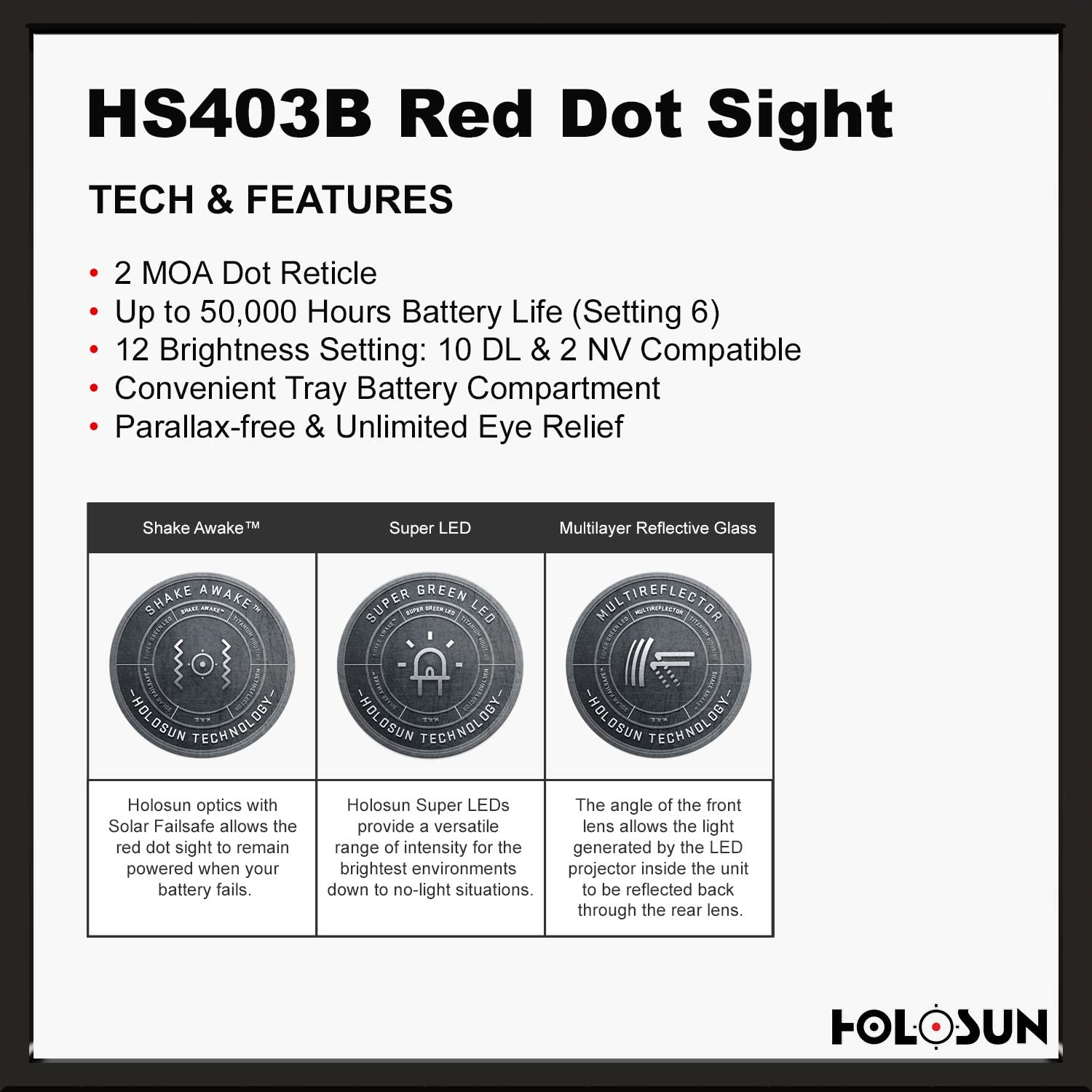 Holosun HOLOSUN HS403B Micro Red Dot Sight (2 MOA) with AR Elevator - $145.99 at Everest