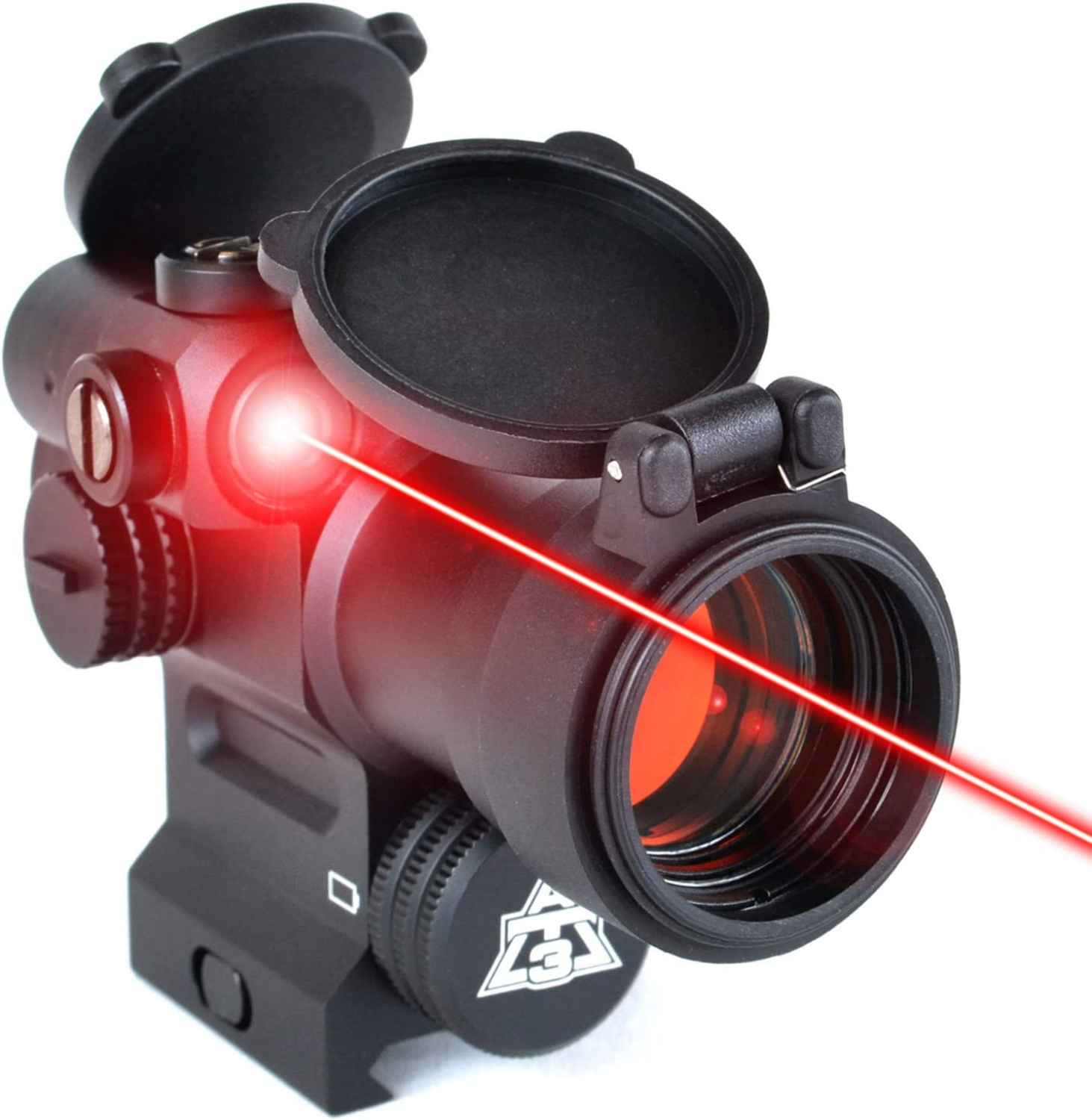 AT3 LEOS - Red Dot Sight with Integrated Laser and Rear Sight - Sight 2MOAs with Lens Caps