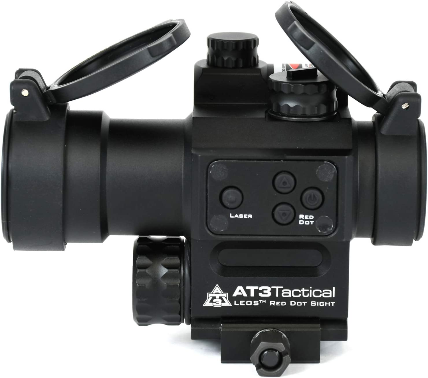 AT3 LEOS Red Dot Sight with Integrated Green Laser Sight - 2 MOA Red Dot Scope with Flip Up Lens Caps