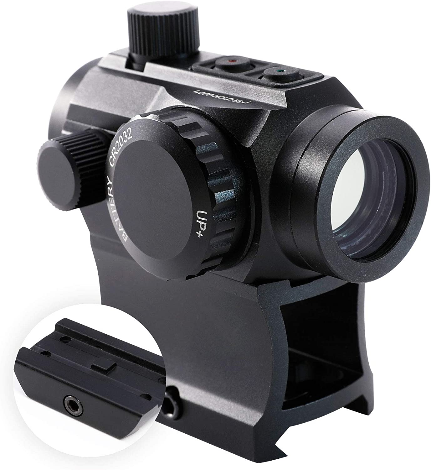 Hiram Green Red Dot Sight 1x20mm Micro Rifle Scope 4 MOA Reflex Sight with Illuminated Reticle and 7 Brightness Levels, 20mm Picatinny Rail Riser Scope Mount, Waterproof Fogproof Tactical Accessory