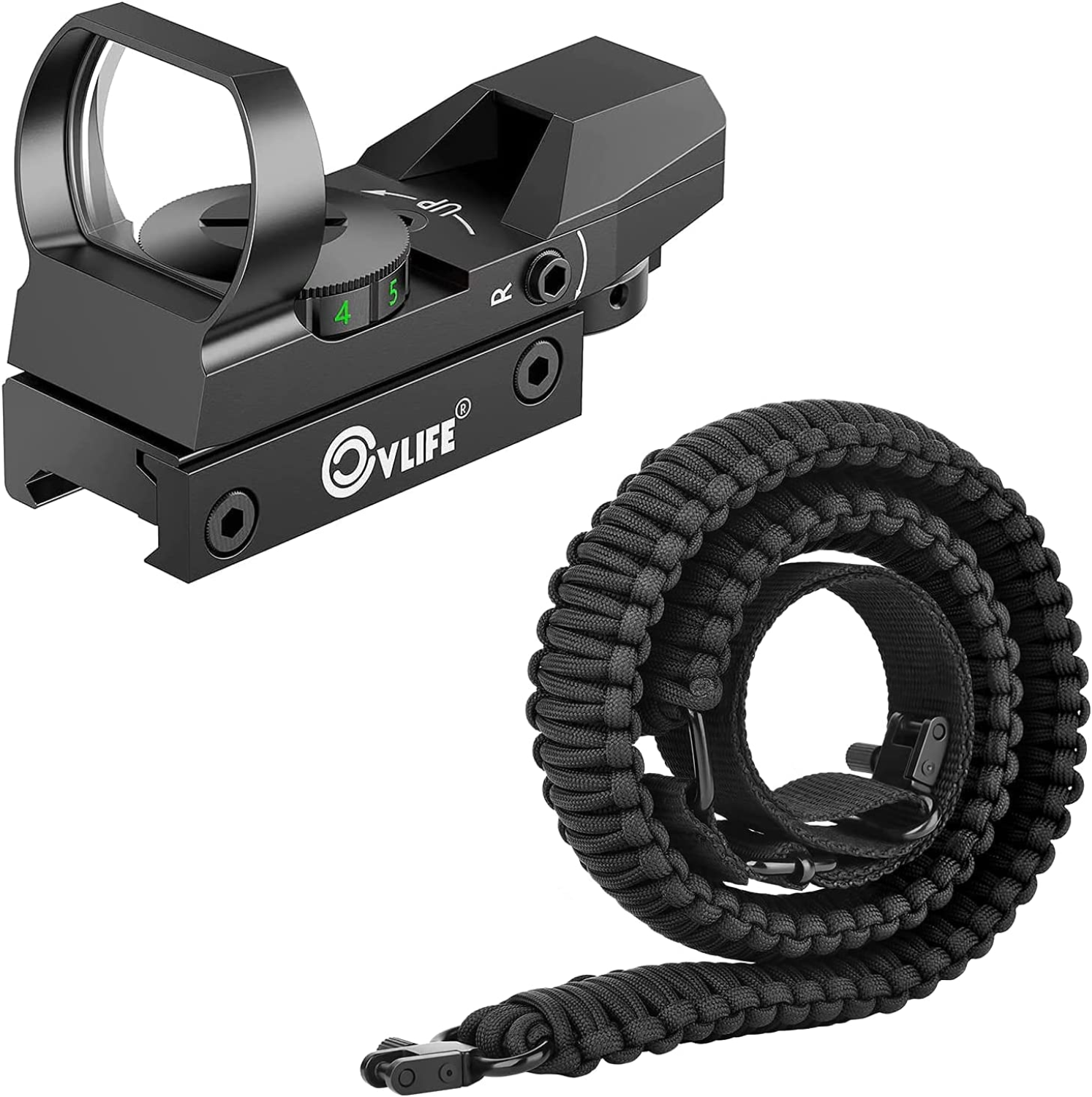 CVLIFE 1x22x33 Red Green Dot Pistol Sight Reflex Sight with 20mm Rail and CVLIFE Paracord 550 Two Point Sling Rope Adjustable Quick Swivel
