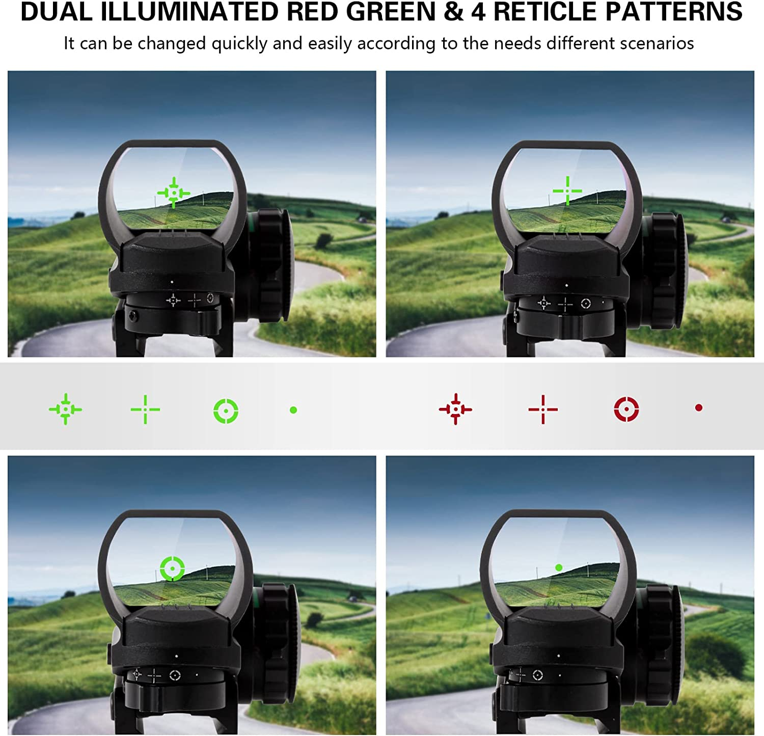 ZONGER RDK-06A Reflex Sight, Red & Green Illuminated 4 Reticles, Red Dot Scope Aiming Pistol Sight