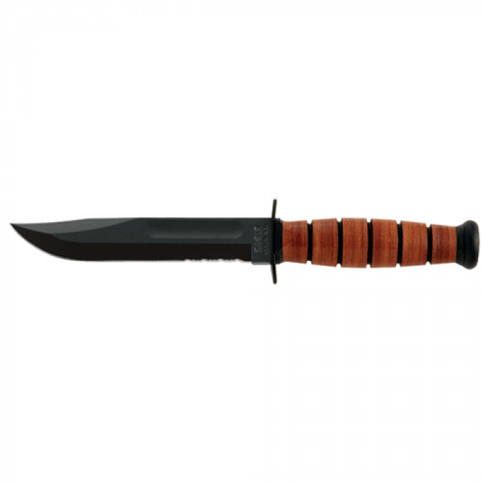 KA-BAR Short Fixed 5.25 in Black Combo Blade Leather Handle
