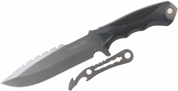Schrade SCHF27 Fixed 6.5 in Gray Blade Rubber Handle