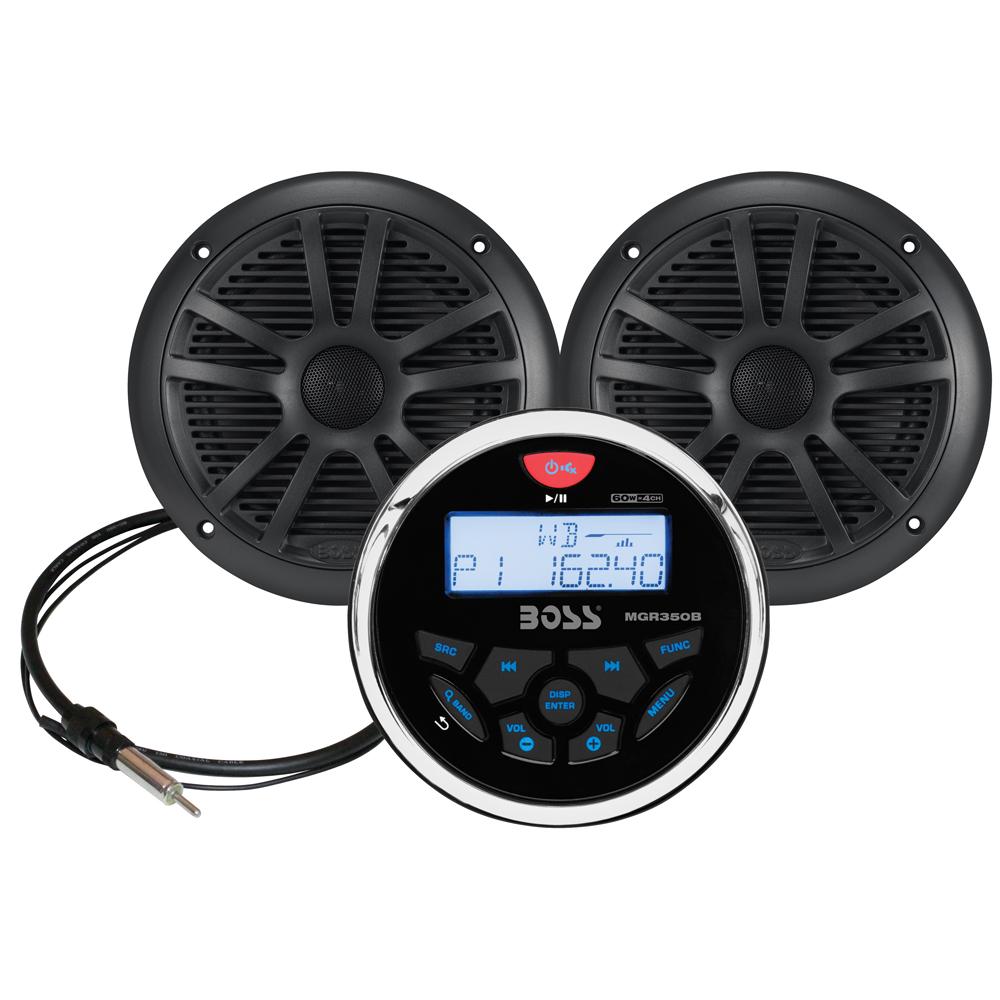 Everest Boss Audio MCKGB350B.6 Combo - Marine Gauge Radio w/Antenna & 2 6.5 Speakers - Black - $237.54 at Everest