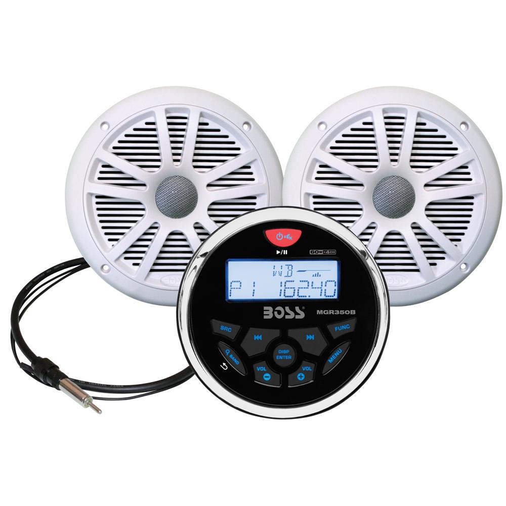 Everest Boss Audio MCKGB350W.6 Combo - Marine Gauge Radio w/Antenna & 2 6.5 Speakers - White - $237.54 at Everest