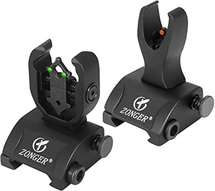 Zonger ZONGER Fiber Optics Flip Up Iron Sights with Red Dot for Picatinny Weaver Rails, Low Profile Front and Rear Backup Sight - $28.99 at Everest