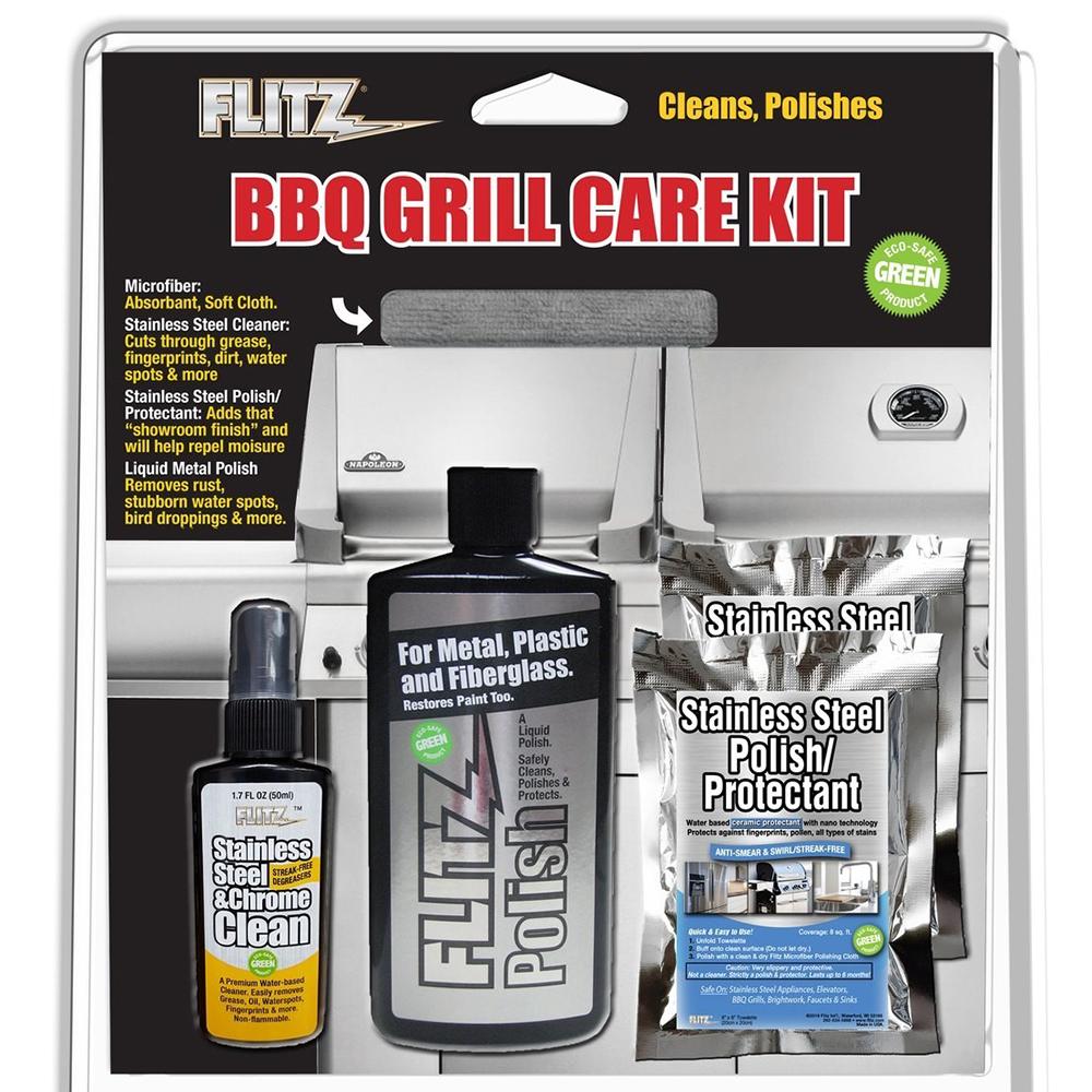Everest Flitz BBQ Grill Care Kit w/Liquid Metal Polish, Stainless Steel Cleaner, Stainless Steel Polish/Protectant Towelettes & Microfiber Cloth - $17.22 at Everest