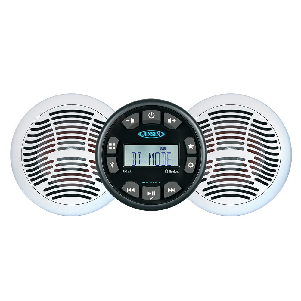 JENSEN JMS3SSPKG Marine Entertainment System w/AM/FM/USB Bluetooth Stereo & Pair AMS620W Speakers