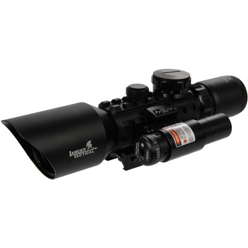 Lancer Tactical Airsoft 3-9x42mm Red/Green Scope w/ Laser - BLACK