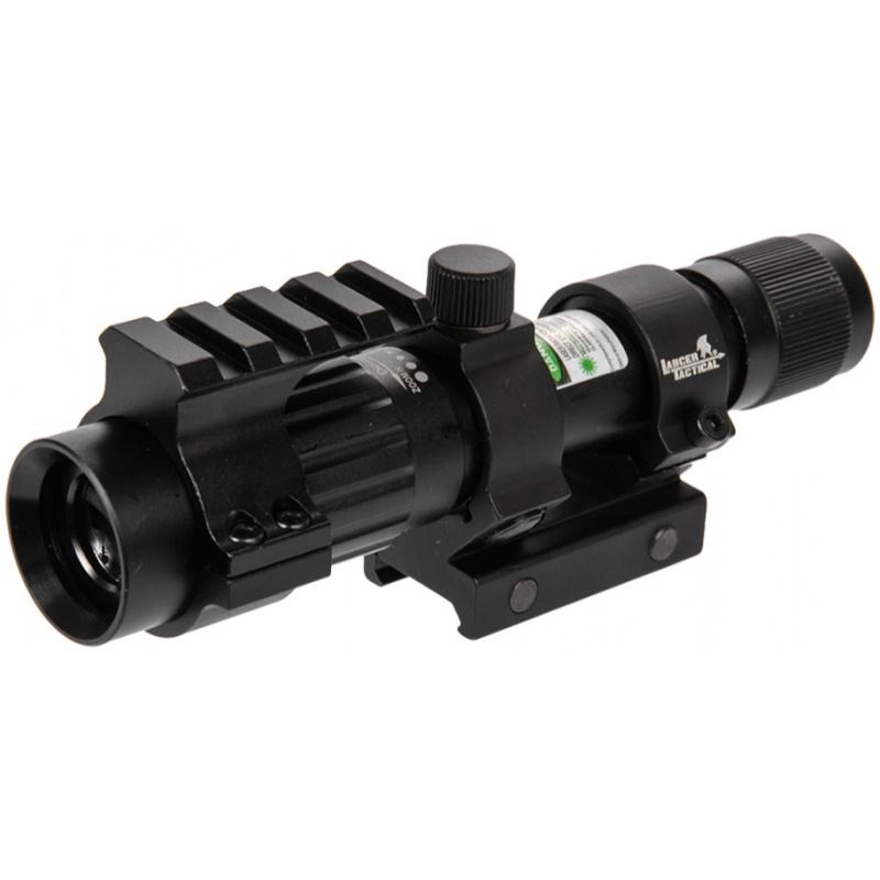 Lancer Tactical Airsoft Adjustable Green Laser Sight w/ Mount - BLACK
