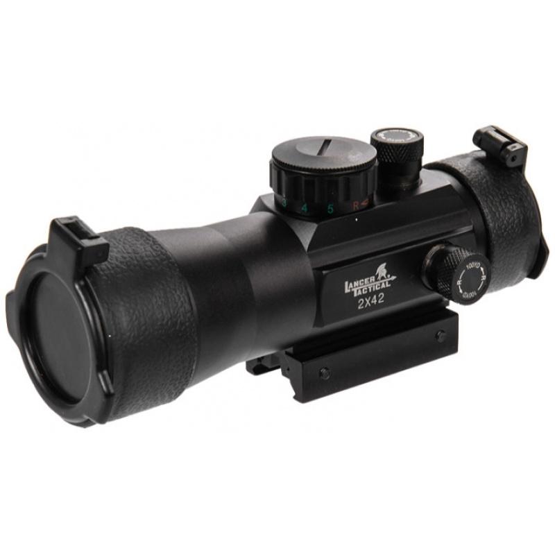 Lancer Tactical Airsoft 2X Magnification Red/Green Scope - BLACK