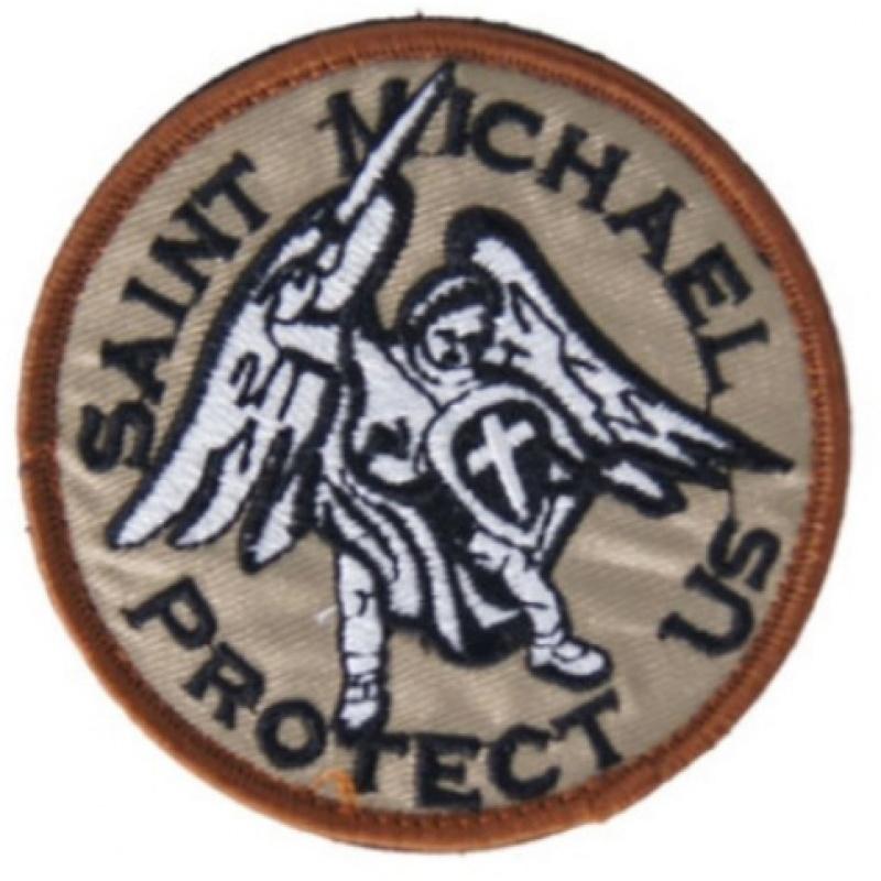 TMC Airsoft Hook and Loop Base Saint Michael Patch - WHITE/TAN
