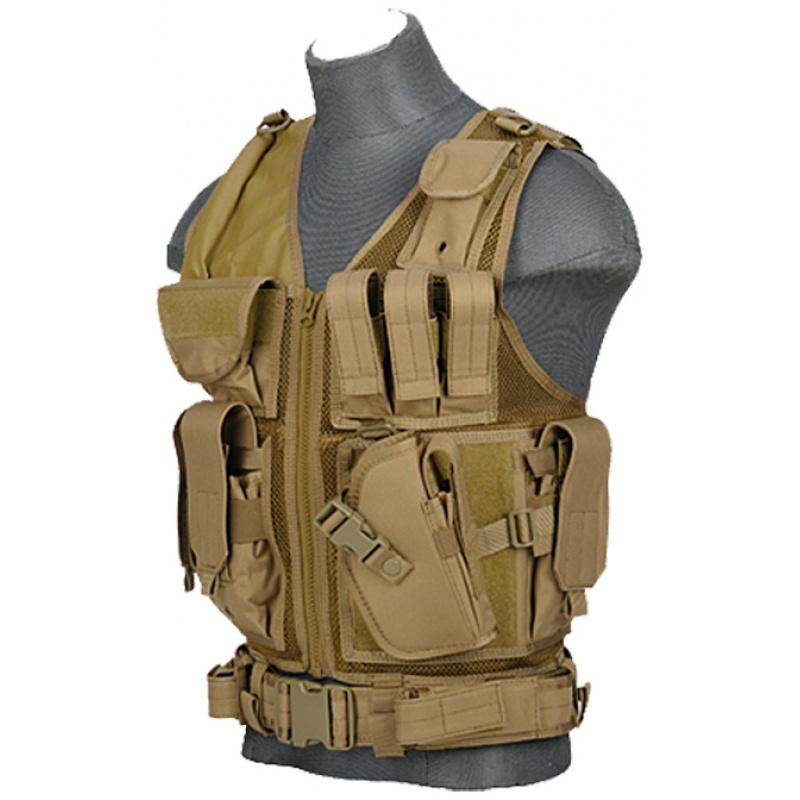 Everest Lancer Tactical Nylon Airsoft Cross Draw Vest w/ Holster - KHAKI - $48.15 at Everest