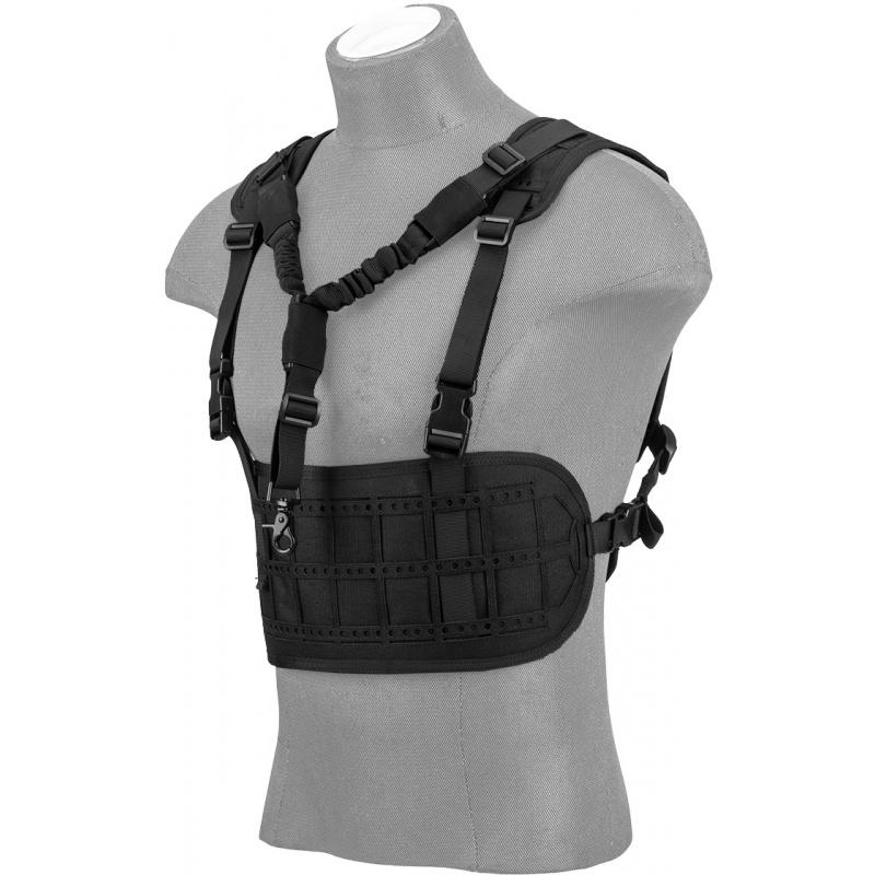 Lancer Tactical Laser Cut Airsoft Chest Rig w/ Sling - BLACK