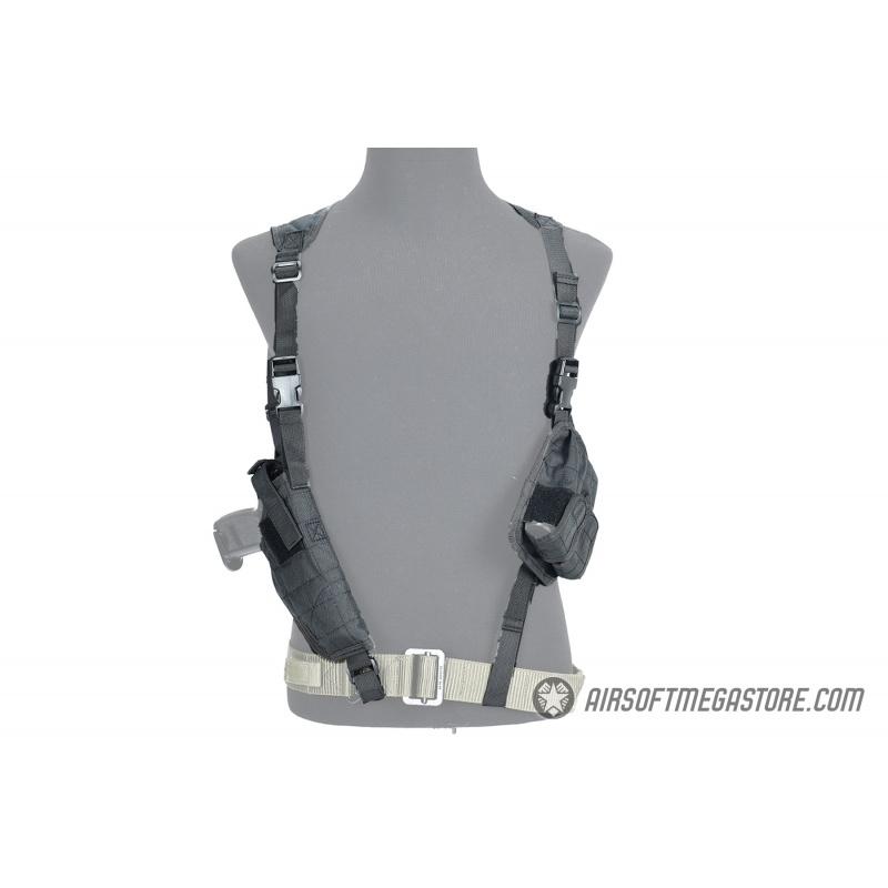 Lancer Tactical Shoulder Holster Rig with Pistol Magazine Pouches - BLACK