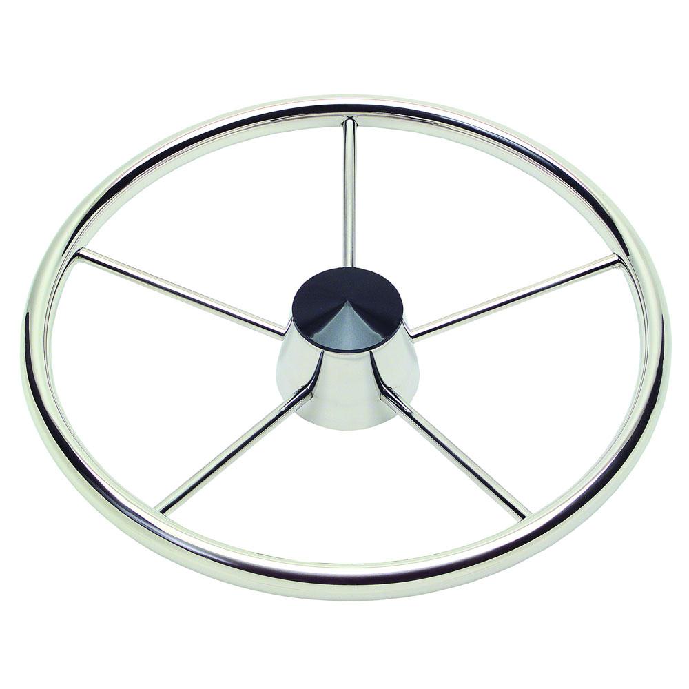 Schmitt & Ongaro 170 13.5 Stainless 5-Spoke Destroyer Wheel w/ Black Cap and Standard Rim - Fits 3/4 Tapered Shaft Helm