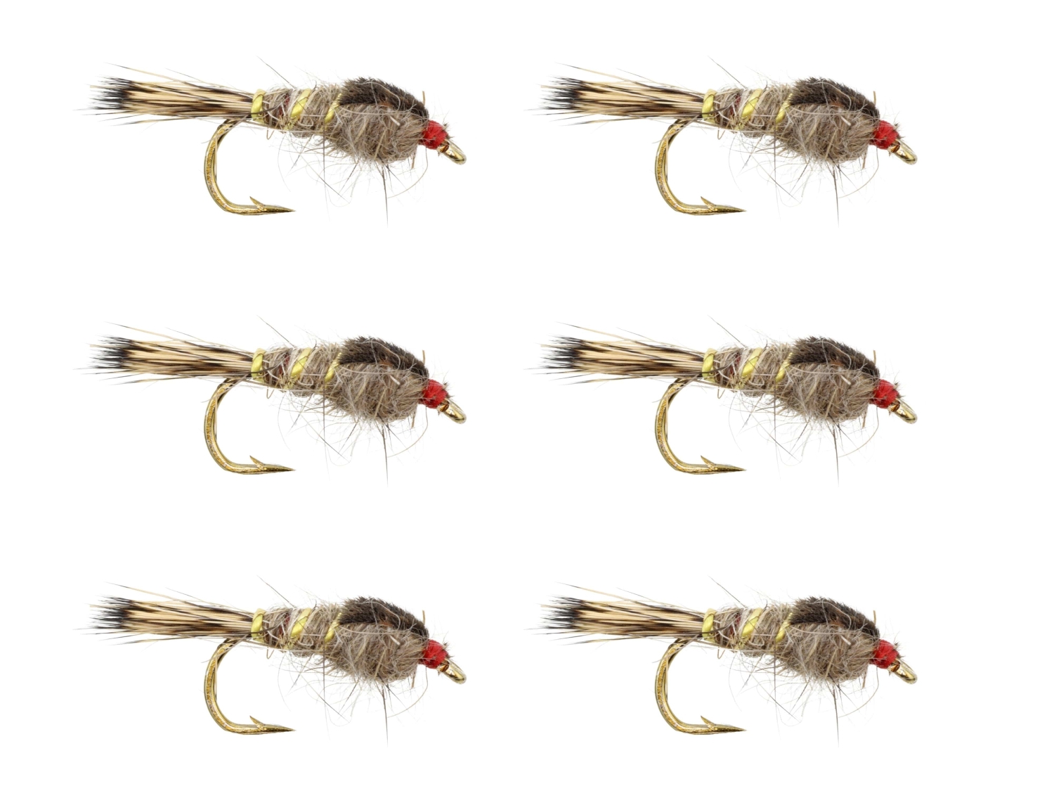 Wild Water Fly Fishing Gold Ribbed Hare foots Ear Nymph, Size 12, Qty. 6