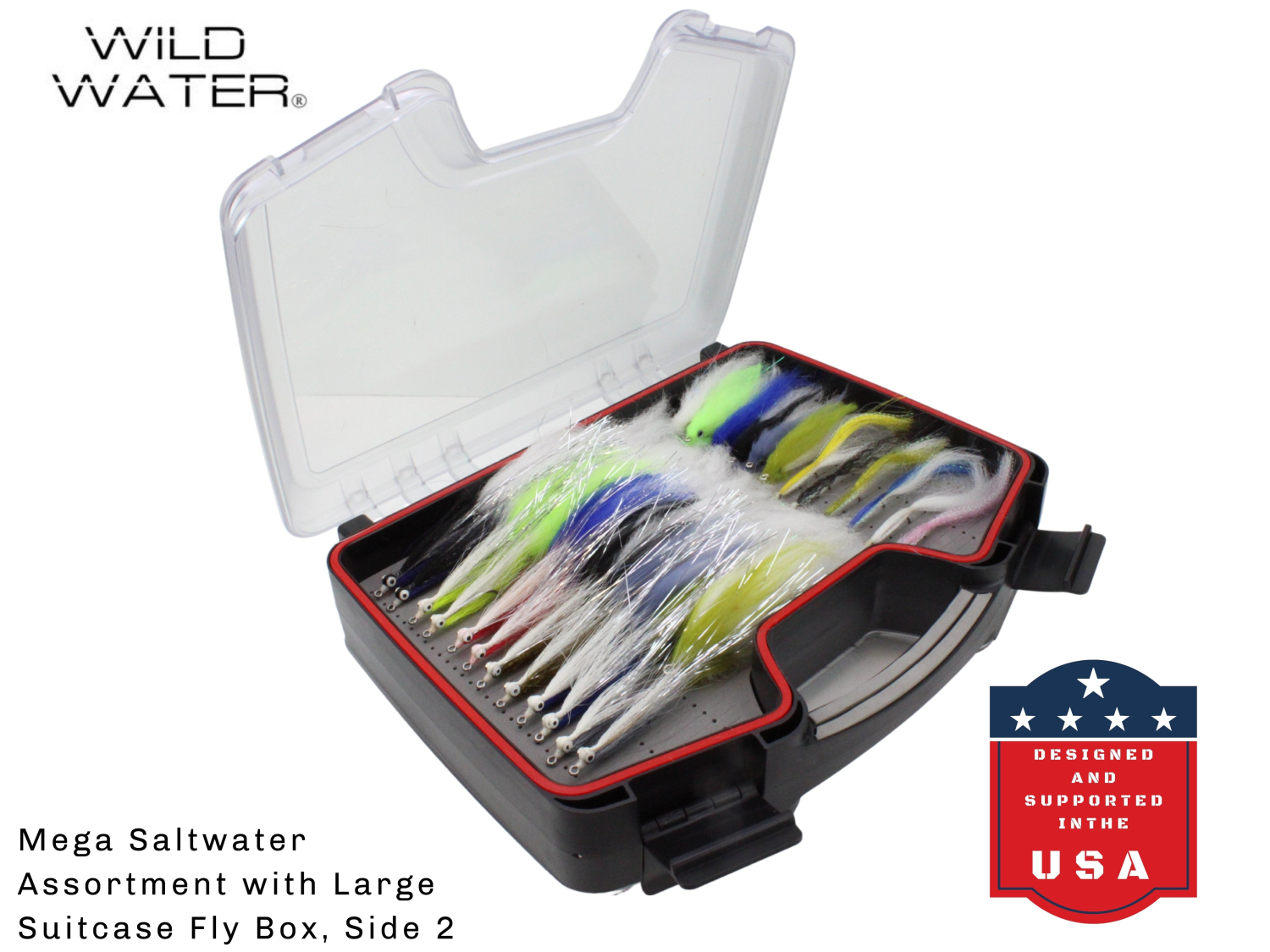 Wild Water Mega Freshwater/Saltwater Assortment, 60 Flies with Wild Water foots Large Fly Suitcase