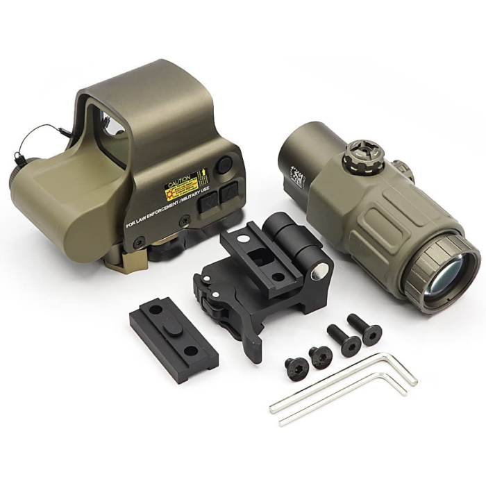 558 Green Red dot Sight +G3X 3Magnifier Holographic Reflex Sights with Switch to Side Quick Detachable QD Mount for Hunting (TAN) main product photo