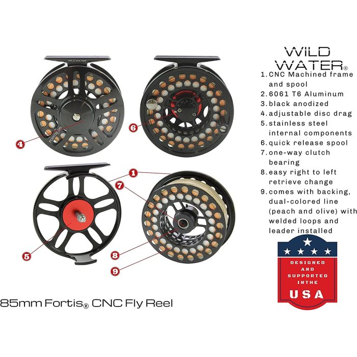 Wild Water Fly Fishing Kit with CNC Fly Reel - 9 ft 5 wt 7-piece Rod